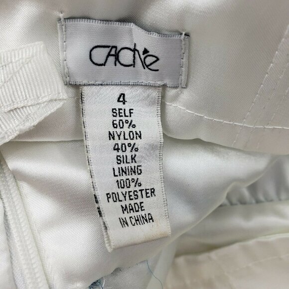 Cache Strapless Maxi Dress Womens 4 White Blue Paisley Silk Blend Built in Bra - Picture 5 of 5